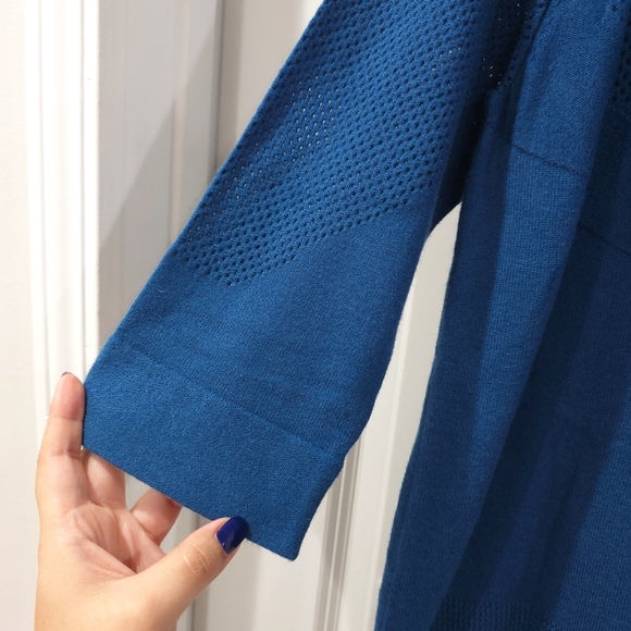 EVOLUTION BY CYRUS Teal Blue Soft Knit Sweater, Viscose Blend, Open Knit Details - Picture 14 of 14